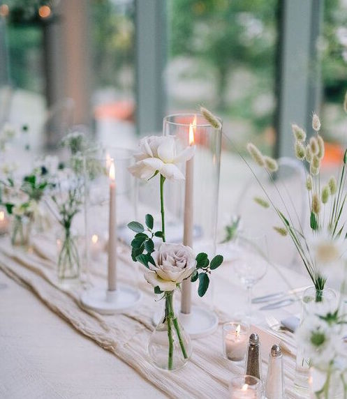 pink roses and candles for Mudgee wedding styling and mudgee wedding florist